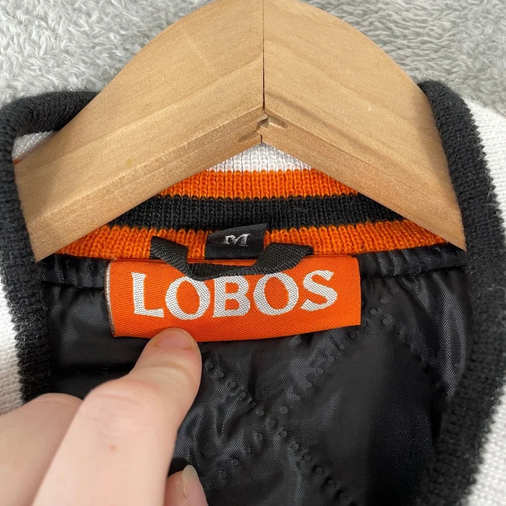 Tequila 1707 Lobos Varsity Jacket Mens Medium Black Wool Leather Letterman Promo
